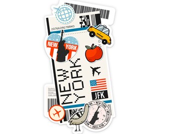 New York Ticket Sticker: Waterproof Matte Vinyl Decal (2.5")