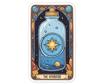 Wasserflasche Tarot Karte Vinyl Aufkleber - ""Der Hydrator""