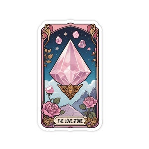 Adesivo de carta de tarô Love Stone Rose Quartz, adesivo de vinil de 3", adesivos de cristais de cura, à prova d'água e de arranhões