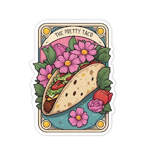 The Pretty Taco Tarot Card sticker, 3" Vinyl Sticker, Water Bottle sticker, Laptop sticker, Waterproof & Scratchproof