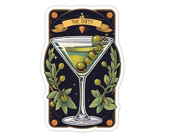 Dirty Martini Tarot Card Sticker: Matte Vinyl, Waterproof Decal, 2.5"