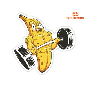Banana Weightlifter Sticker: Waterproof Vinyl Decal, Laptop, Water Bottle, etc. (2.5")