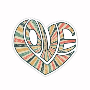 3&quot; Vinyl sticker, Retro Love Heart sticker, Water Bottle sticker, Laptop sticker, Waterproof and Scratchproof stickers