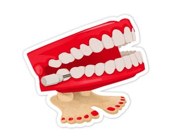 Chattering Teeth Sticker: Waterproof Vinyl Decal, Laptop, Water Bottle, etc. (2.5")