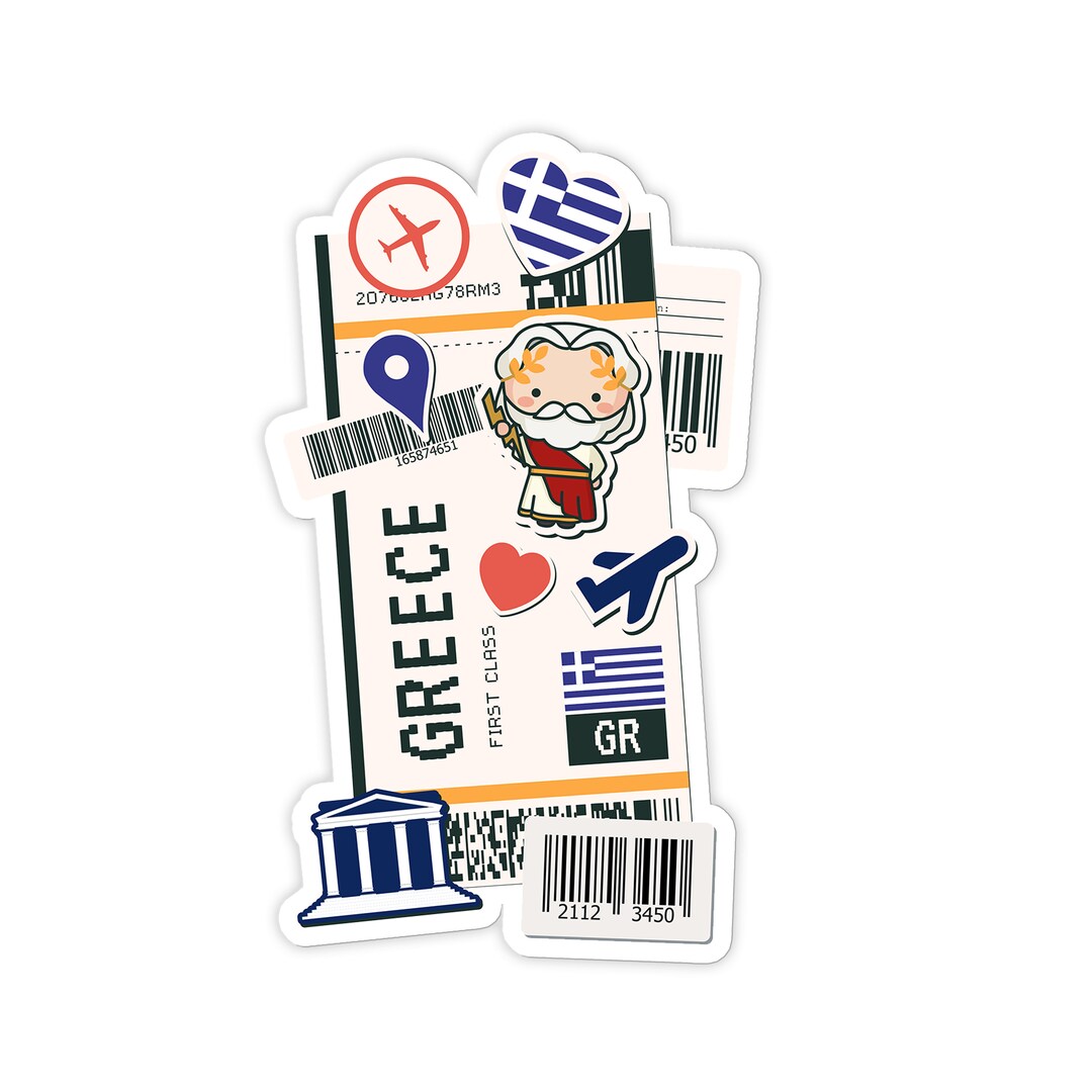 Greece Ticket Vinyl Sticker: Waterproof Decal, Laptop, Waterbottle (2.5 ...