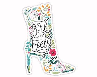 Pegatina de chica con tacones: Arte floral para zapatos, vinilo impermeable (6,35 cm)