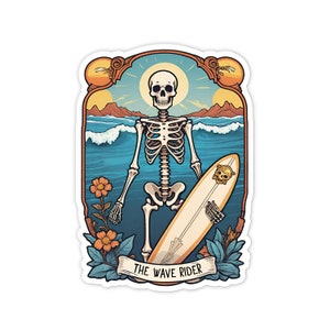 Surfer Tarot Card sticker, 3&quot; Vinyl sticker, Holographic sticker, Water Bottle sticker, Laptop sticker, Waterproof and Scratchproof stickers