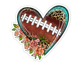 Football Heart Sticker, Waterproof Football Vinyl Decal, Water bottle and Laptop Sticker, (2.5")