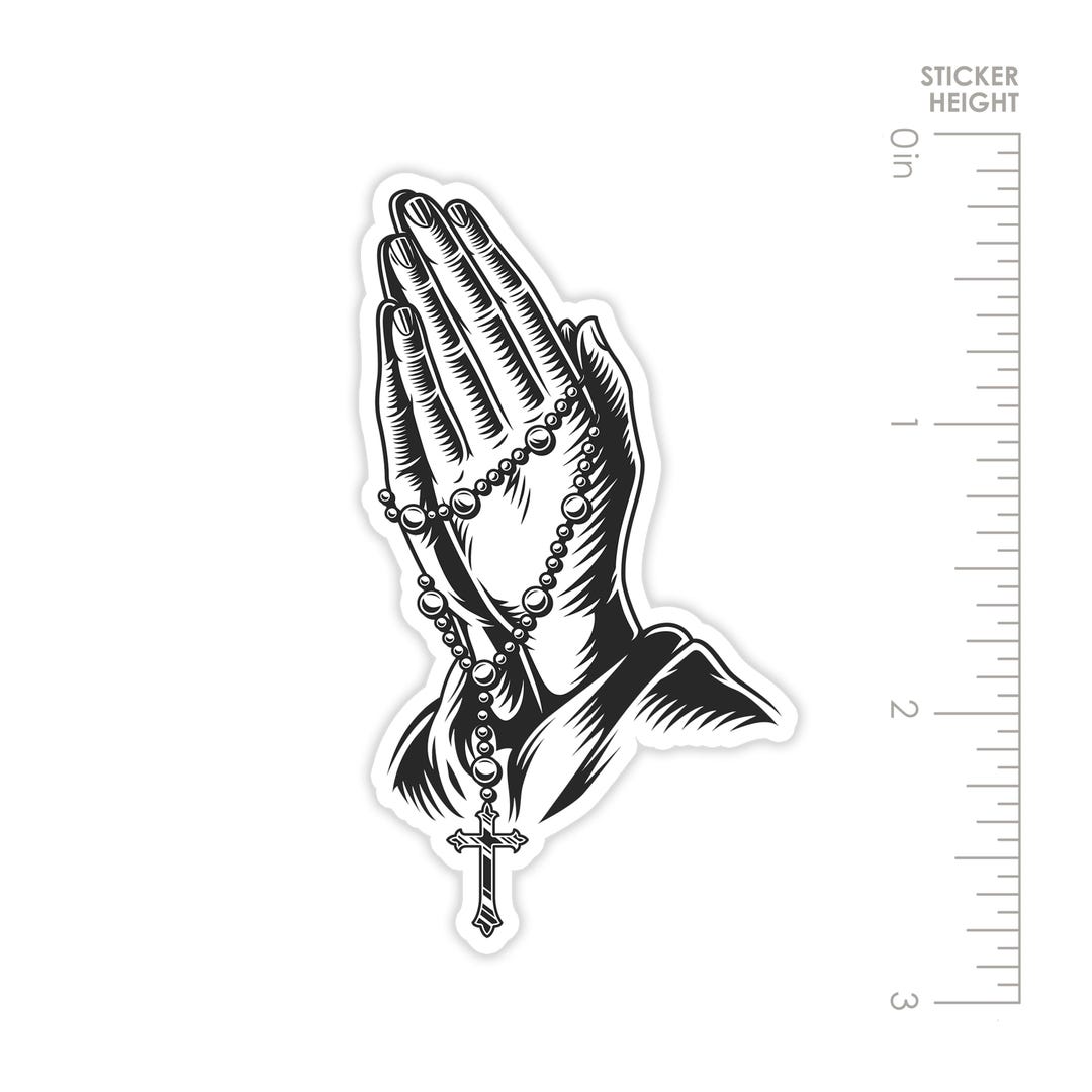 Rosary Prayer Hands Vinyl Sticker - Waterproof Vinyl Decal, 2.5