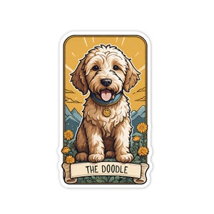 De Doodle Dog Tarot Card-sticker, 3" vinylsticker, waterflessticker, laptopsticker, waterdichte en krasbestendige stickers