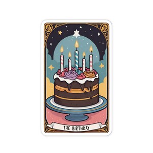 Sticker pour carte de tarot gâteau d'anniversaire : sticker vinyle imperméable, ordinateur portable, bouteille d'eau, etc. (2,5 pouces)