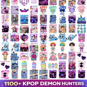 Kpop Demon Hunters PNG bundle with Saja Boys Huntrix graphics SVG alphabet and font for shirts stickers sublimation and digital design use