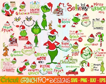 Pacote com mais de 900 arquivos do Grinch | SVG da mão do Grinch | SVG do rosto do Grinch | SVG de Natal do Grinch, Clipart para Cricut, Arquivo de corte vetorial