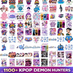 Kpop Demon Hunters PNG bundle with Saja Boys Huntrix graphics SVG alphabet and font for shirts stickers sublimation and digital design use