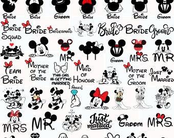 Mickey Minnie Wedding SVG Bundle - Disney-Inspired Bride & Groom, Bridal Party Designs