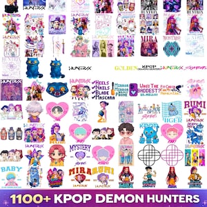Kpop Demon Hunters PNG bundle with Saja Boys Huntrix graphics SVG alphabet and font for shirts stickers sublimation and digital design use