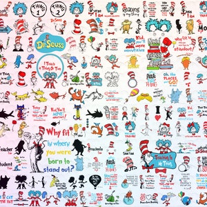 Dr. Seuss SVG Bundle, 180+ Designs, Dateien für Cricut und Silhouette, Katze mit Hut, Lorax, Thing 1 und 2 Clipart Pack, Lehrer-Design