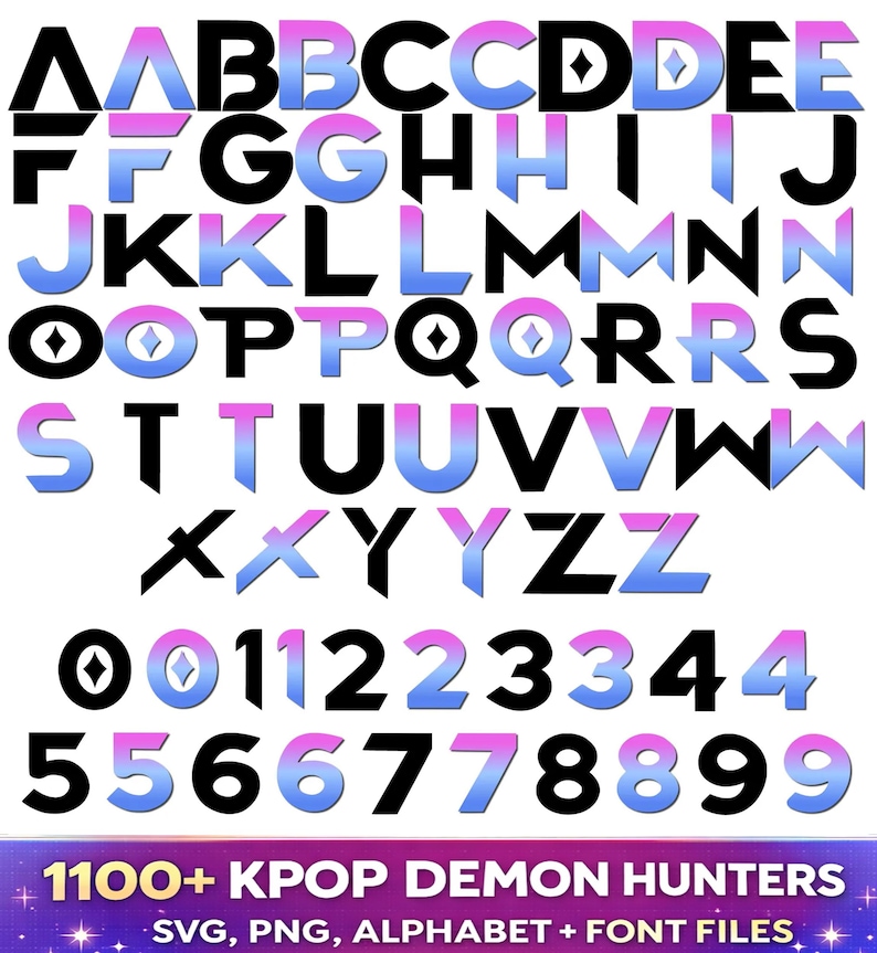 Kpop Demon Hunters PNG bundle with Saja Boys Huntrix graphics SVG alphabet and font for shirts stickers sublimation and digital design use