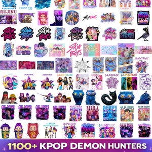 Kpop Demon Hunters PNG bundle with Saja Boys Huntrix graphics SVG alphabet and font for shirts stickers sublimation and digital design use