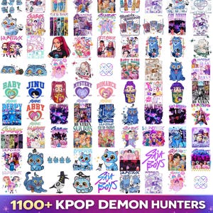 Kpop Demon Hunters PNG bundle with Saja Boys Huntrix graphics SVG alphabet and font for shirts stickers sublimation and digital design use