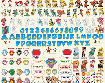 750+ Paw Patrol Designs Layered Pack, Paw Patrol FONTS SVG PNG pack, Kids Birthday Designs, Cartoon Svg, Dog Clipart, Cricut File, wallpaper