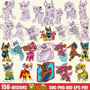 May include: A collection of 20 colourful cartoon dog illustrations in various poses, including surfing, flying, and standing. The dogs are wearing superhero costumes and are in different colours, including red, blue, yellow, and green. The illustrations are perfect for crafting projects, scrapbooking, and digital design.