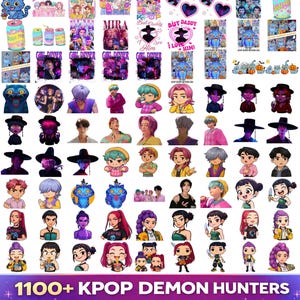 Kpop Demon Hunters PNG bundle with Saja Boys Huntrix graphics SVG alphabet and font for shirts stickers sublimation and digital design use