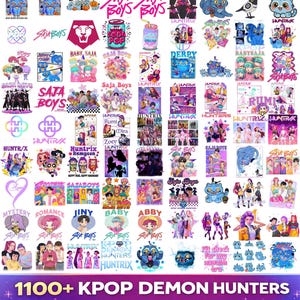 Kpop Demon Hunters PNG bundle with Saja Boys Huntrix graphics SVG alphabet and font for shirts stickers sublimation and digital design use