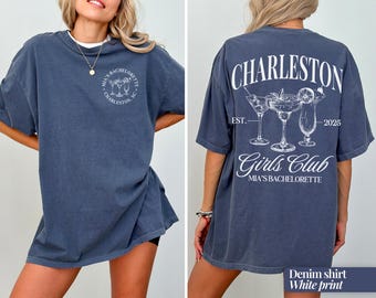 Camiseta de despedida de soltera de Charleston, ubicación personalizada, camiseta de despedida de soltera, camiseta personalizada de playa, camiseta elegante, fiesta nupcial de lujo, merchandising tropical