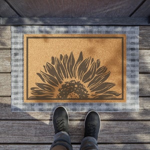 Girasol Bienvenido Mat Doormat Decoración de girasol Alfombra al aire libre Regalo de inauguración de la casa Nuevo regalo para el hogar Hojas de bienvenida Doormat Flower Doormat