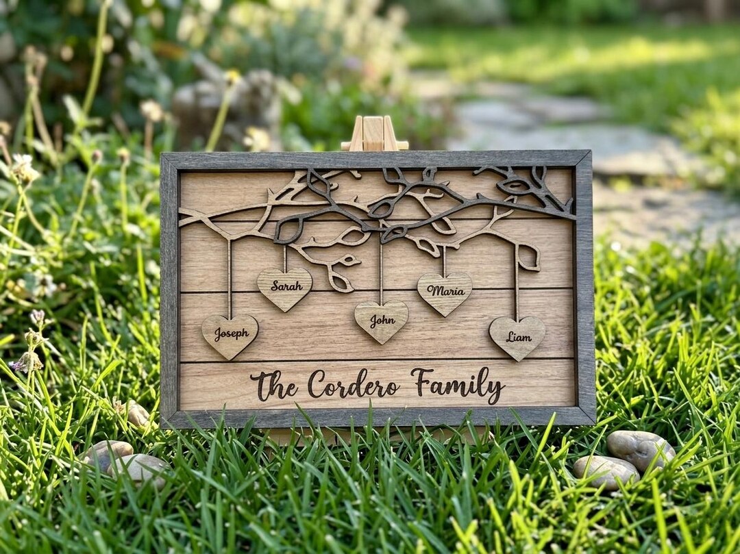 Personalized Wooden Family Tree Sign – Custom Heart Names Decor - Etsy