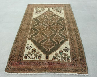 Vintage Rug Turkish Accent Anatolian Rugs For Dining Room 3.7x6.3 ft Brown Oushak Outdoor Bedroom Floor Distressed Antique Neutral Turkish