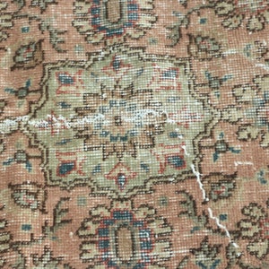 Handwoven Turkish Extra Large Rug, Oushak Carpet, Green and Pink Medallion Rug, 7.3 x 10.7 ft, Vintage Hand Knotted Living Room Rug image 7