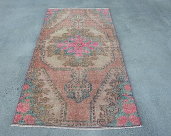 Turkish Rug, Vintage Rug, Accent Rugs, Anatolian Rug, Rugs For Kitchen, 3.3x6.7 ft Orange Rug, Wool Rug, Oushak Rug, Vintage Accent Rug,  63