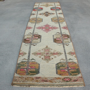 Turkish Rug, Herki Rug, Runner Rugs, Vintage Rug, Antique Rugs, Rugs For Kitchen, 3.2x12.5 ft Beige Rug, Wool Rug, Long Runner Rug,  719