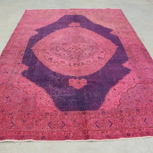 Turkish Rug, Vintage Rug, Large Rug, Anatolian Rug, Rugs For Bedroom, 6.4x9.8 ft Pink Rug, Overdyed Rugs, Wool Rug, Large Oushak Rug,  1135