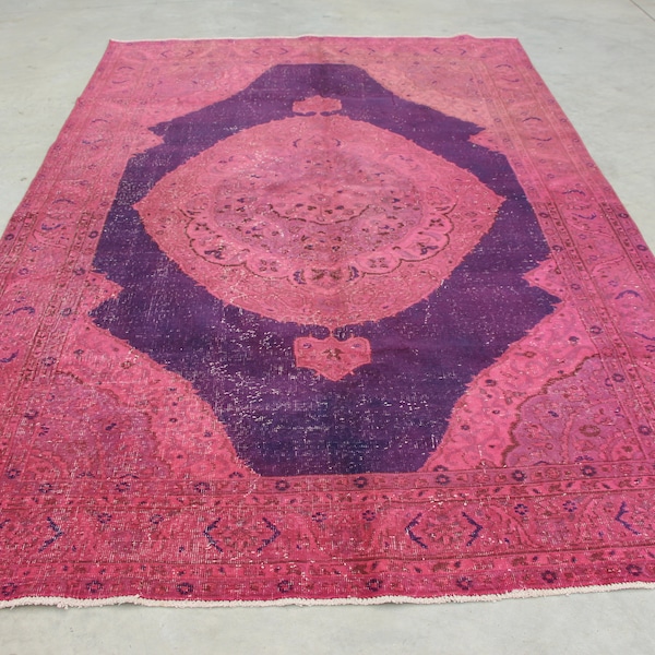 Alfombra turca, Alfombra vintage, Alfombra grande, Alfombra de Anatolia, Alfombras para dormitorio, Alfombra rosa de 6,4x9,8 pies, Alfombras sobreteñidas, Alfombra de lana, Alfombra Oushak grande, 1135