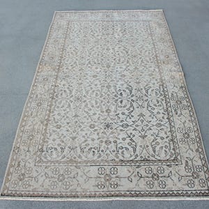 Vintage Turks vloerkleed, 4 x 7 ft, Oushak-stijl, beige kleur, Anatolische wol, handgemaakt, boho-decor, antiek salontapijt, vloerkleed slaapkamer