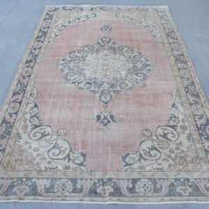 Turkish Rug, Vintage Rug, 7x11 Oversize Rugs, Antique Oushak Rug, Rugs For Dining Room, 6.7x10.6 ft Pink Rug, Authentic Vintage Turkish Rug,