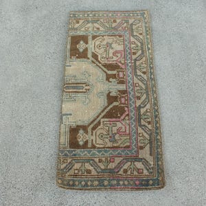 1.4x3.1 ft Rug, Turkish Vintage Small Rug, Brown Wool Rug