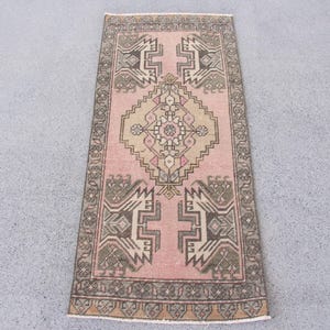 Turkish Rug, Vintage Rug, 2x4 Small Rug, Oushak Rug, Rugs For Entry, 1.7x3.7 ft Pink Rug, Colorful Area Rug, Decorative Bath Mat, Wool Rug,