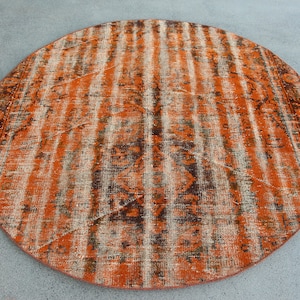 Turkish Rug, Area Rugs, Vintage Rug, Round Rug, Antique Rugs, Rugs For Kitchen, 5.8x5.8 ft Orange Rug, Overdyed Rug, Vintage Decor,  555