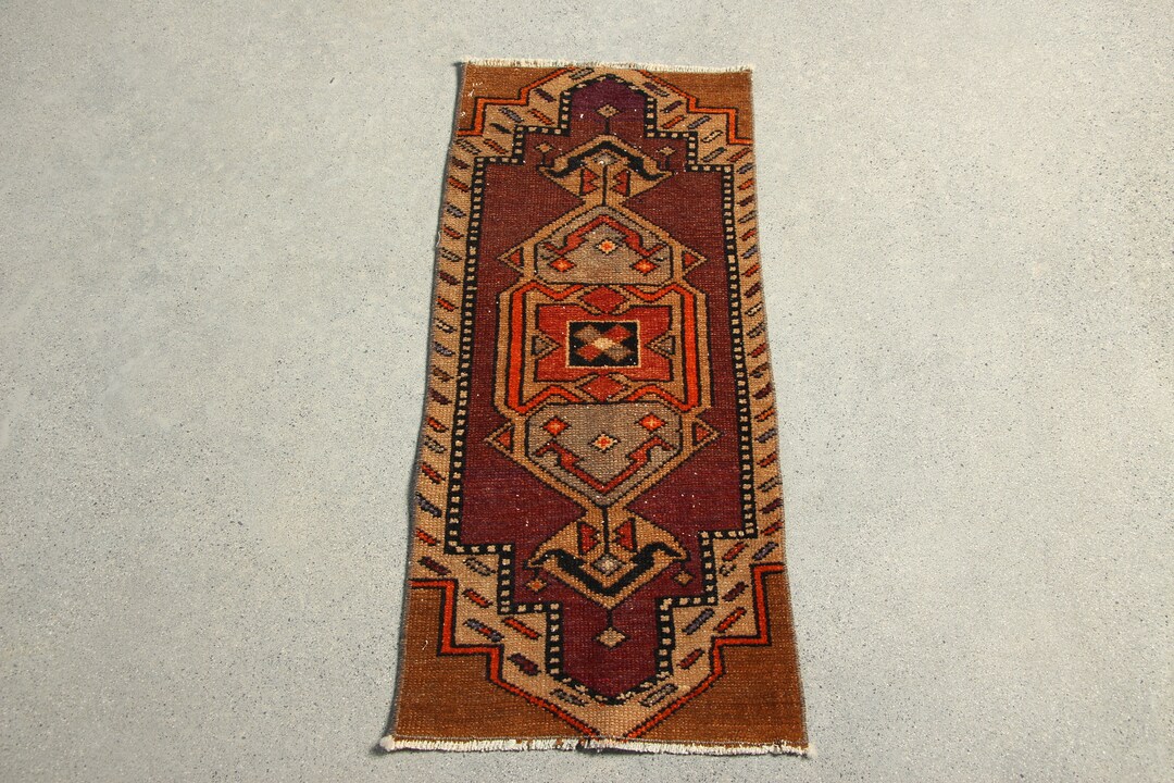 Vintage Rug Turkish Small Antique Rugs for Bathroom 1.3x2.9 Ft Brown ...