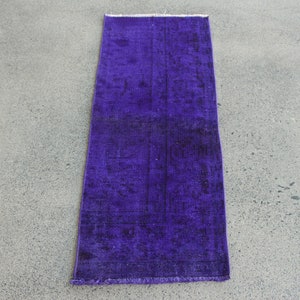 Turkish Rug, Vintage Rug, Small Rug, Overdyed Rug, Anatolian Rugs, Rugs For Bathroom, 1.5x3.8 ft Purple Rug, Entry Rugs, Vintage Decor,  547
