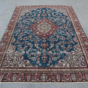 Vintage Rug, 6x9 Large Rug, Turkish Rug, Antique Anatolian Rug, Rugs For Living Room, 6.3x9.3 ft Blue Rug, Luxury Vintage Wool Area Rug,