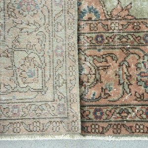 Handwoven Turkish Extra Large Rug, Oushak Carpet, Green and Pink Medallion Rug, 7.3 x 10.7 ft, Vintage Hand Knotted Living Room Rug image 11