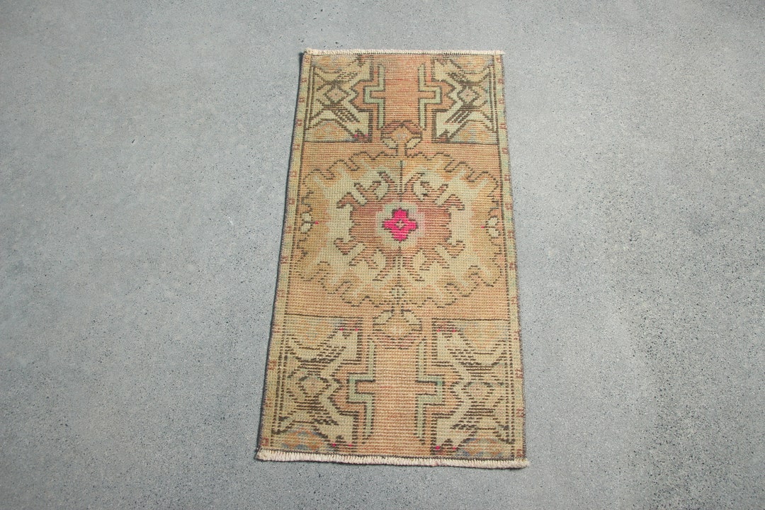 Turkish Rug Vintage Small Antique Rugs for Bathroom 1.5x3.1 Ft Orange