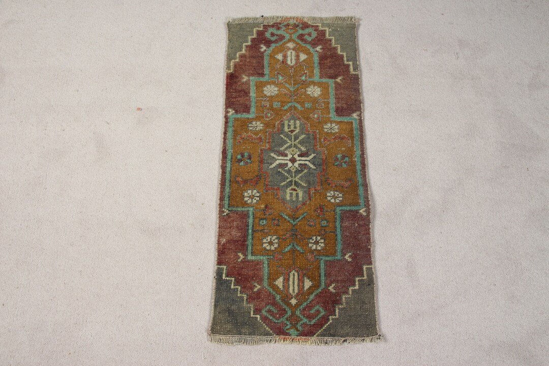 Small Rug Vintage Turkish Antique Rugs for Bathroom 1.1x2.6 Ft Purple