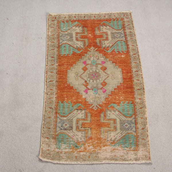 Tapis turc vintage Petits tapis Oushak pour l’entrée 1,6x2,9 pieds Orange Tapis de bain fait à la main Designer d’intérieur Touffeté à la main Sol en laine Cool Tissé à la main