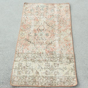 Vintage Rug Turkish Small Rugs Antique Oushak For Bathroom 1.7x3.1 ft Red Entry Wool Vintage Door Mat Oriental Custom Eclectic Organic